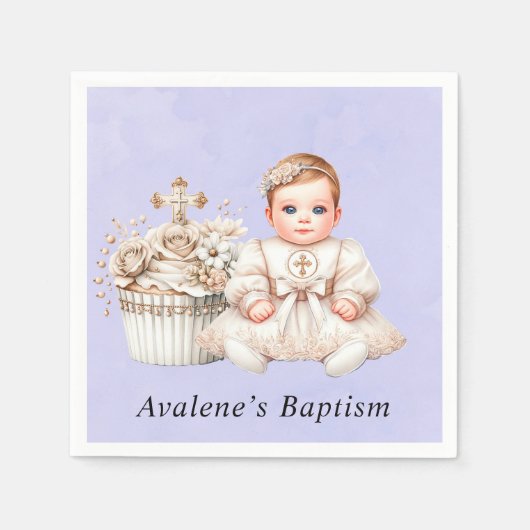 Witte Kruis Cupcake met Meisje Doop Servet (Voorkant)