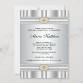 Witte Kruis Meisjes Elegant Goud Eerste Communie Kaart (Voorkant)