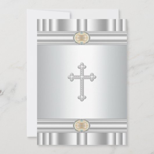 Witte Kruis Meisjes Elegant Goud Eerste Communie Kaart (Achterkant)