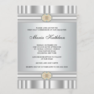 Witte Kruis Meisjes Elegant Goud Eerste Communie Kaart