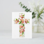 Witte kruis met roze Florals Briefkaart (Staand voorkant)
