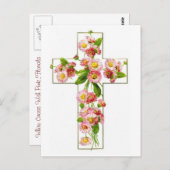 Witte kruis met roze Florals Briefkaart (Voorkant / Achterkant)
