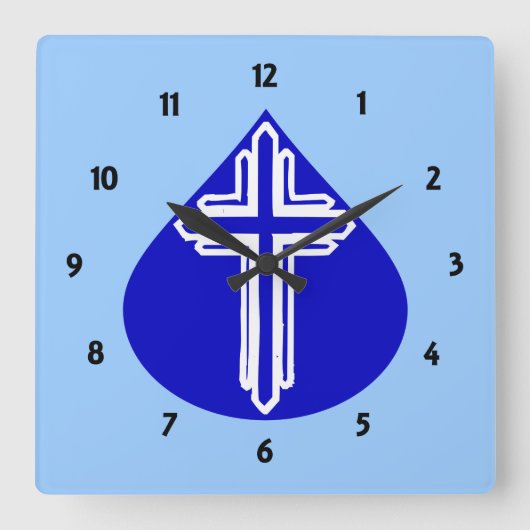 Witte kruis op blauw ontwerp vierkante klok (Voorkant)