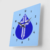 Witte kruis op blauw ontwerp vierkante klok (Hoek)