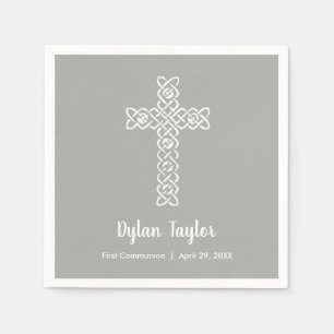 Witte Kruis op Grijze Communie Doop Doopsel Servet