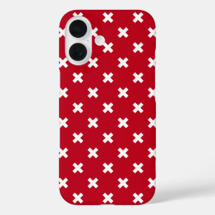 Witte kruissteken op rood iPhone 16 hoesje