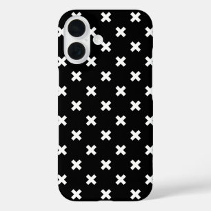 Witte kruissteken op zwart iPhone 16 hoesje