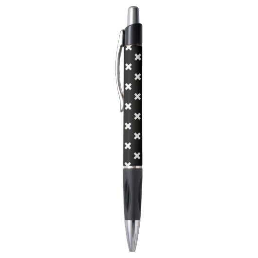 Witte kruissteken op zwart pen (Top (Verticaal))