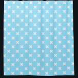 Witte kruisstiften op babyblauw douchegordijn<br><div class="desc">Witte kruisstiften op babyblauw</div>