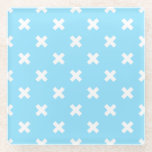 Witte kruisstiften op babyblauw glazen onderzetter<br><div class="desc">Witte kruisstiften op babyblauw</div>