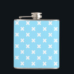Witte kruisstiften op babyblauw heupfles<br><div class="desc">Witte kruisstiften op babyblauw</div>