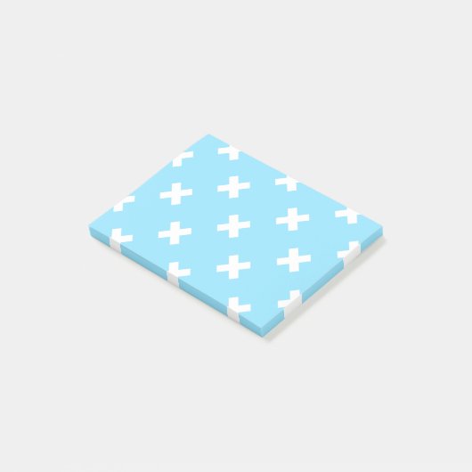 Witte kruisstiften op babyblauw post-it® notes (Schuin)