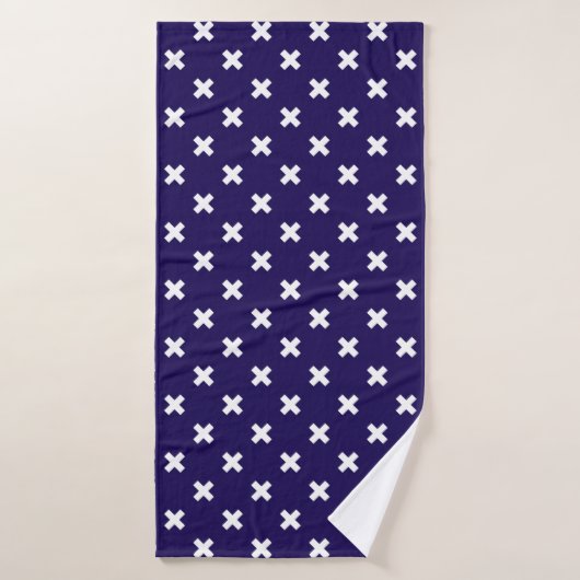 Witte kruisstiften op blauw van de marine badhanddoek (Badhanddoek)
