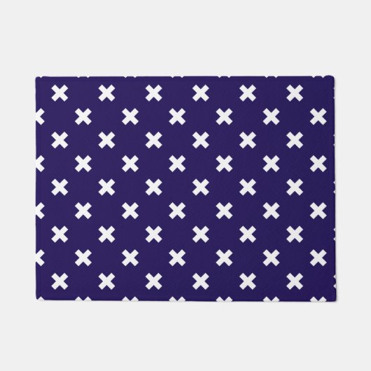 Witte kruisstiften op blauw van de marine deurmat (Voorkant)