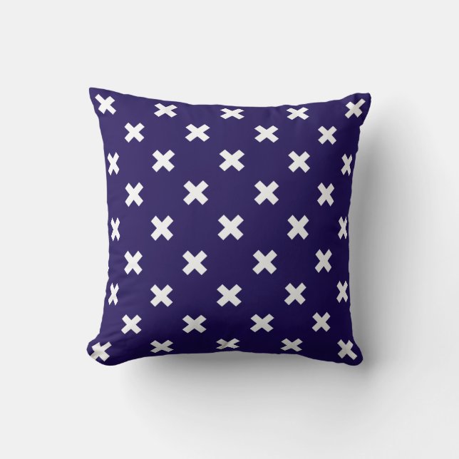 Witte kruisstiften op blauw van de marine kussen (Voorkant)