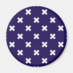 Witte kruisstiften op blauw van de marine magneet