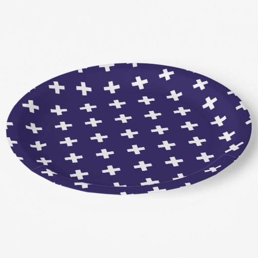 Witte kruisstiften op blauw van de marine papieren bordje (Gekanteld)