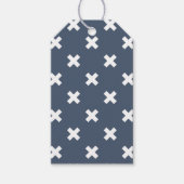 Witte kruisstiften op blauwe grijs cadeaulabel (Voorkant)