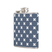 Witte kruisstiften op blauwe grijs heupfles (Links)