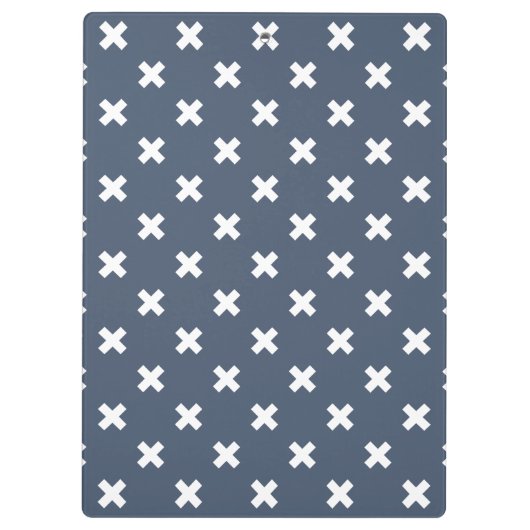 Witte kruisstiften op blauwe grijs klembord (Achterkant)
