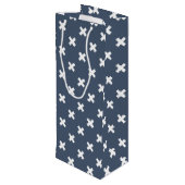 Witte kruisstiften op blauwe grijs wijn cadeautas (Achterkant Gekanteld)