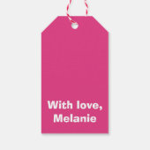 Witte kruisstiften op fuchsia cadeaulabel (Achterkant)