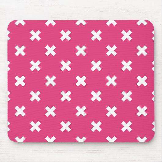 Witte kruisstiften op fuchsia muismat (Voorkant)