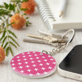Witte kruisstiften op fuchsia sleutelhanger (Voorkant Rechts)