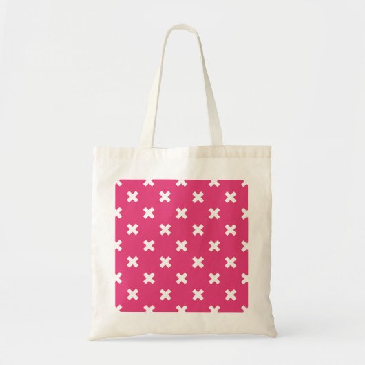 Witte kruisstiften op fuchsia tote bag (Voorkant)