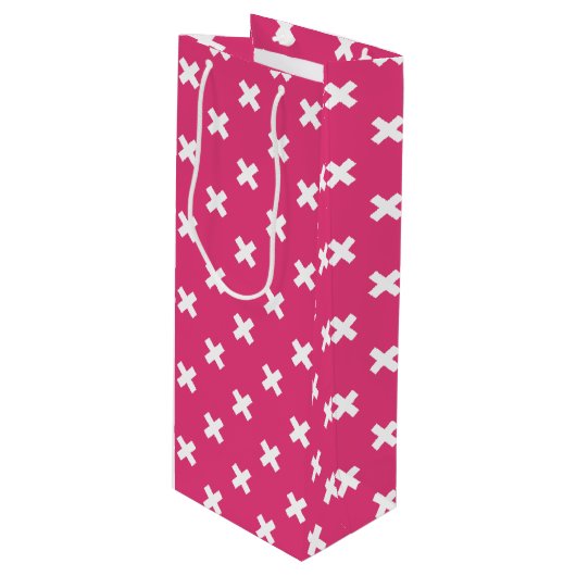 Witte kruisstiften op fuchsia wijn cadeautas (Voorkant Gekanteld)