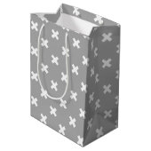 Witte kruisstiften op grijs medium cadeauzakje (Achterkant Gekanteld)