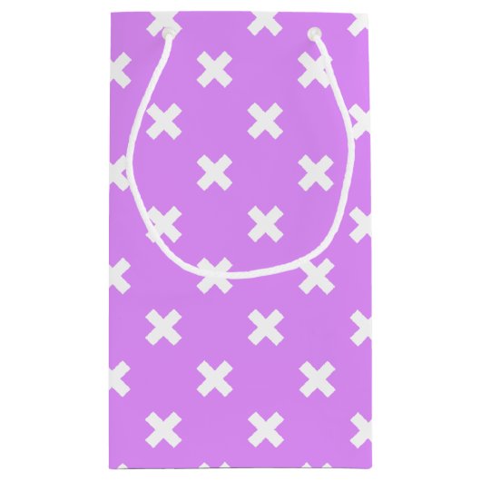 Witte kruisstiften op lila klein cadeauzakje (Achterkant)