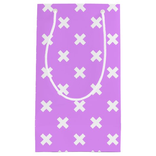 Witte kruisstiften op lila klein cadeauzakje (Voorkant)