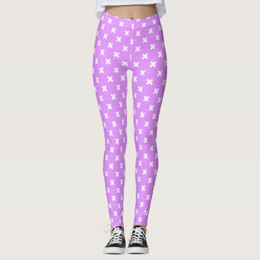 Witte kruisstiften op lila leggings (Voorkant)