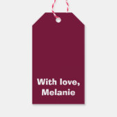 Witte kruisstiften op moerbei cadeaulabel (Achterkant)