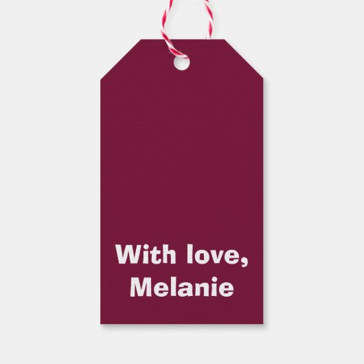 Witte kruisstiften op moerbei cadeaulabel (Achterkant)