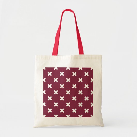 Witte kruisstiften op moerbei tote bag (Voorkant)