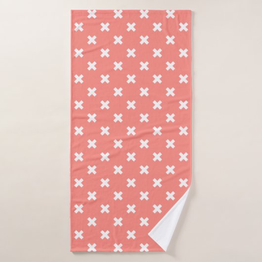 Witte kruisstiften op perziken badhanddoek (Badhanddoek)