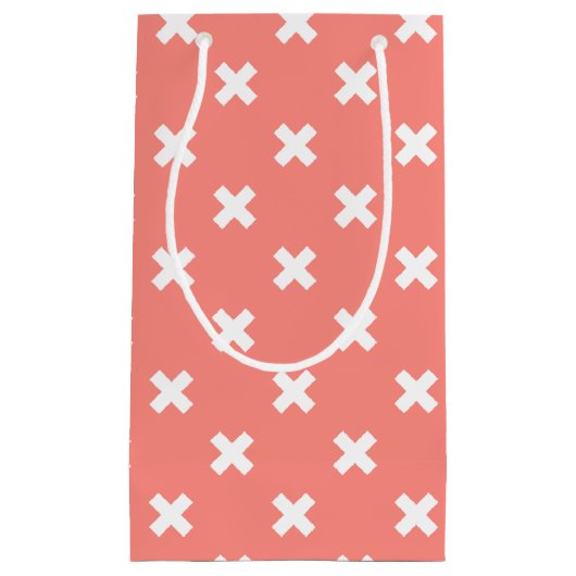 Witte kruisstiften op perziken klein cadeauzakje (Voorkant)