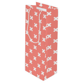 Witte kruisstiften op perziken wijn cadeautas