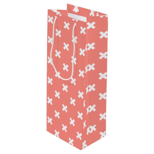 Witte kruisstiften op perziken wijn cadeautas (Voorkant Gekanteld)