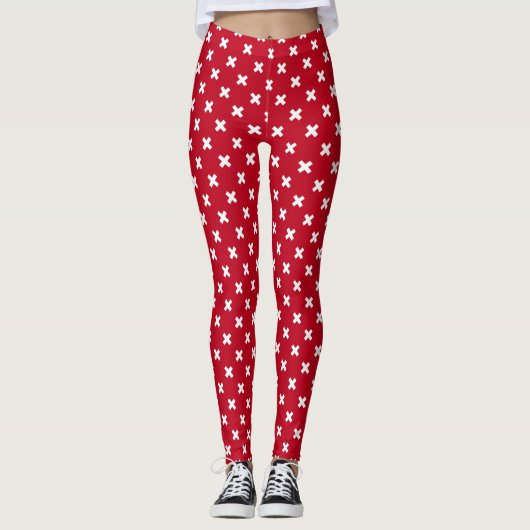 Witte kruisstiften op rood leggings (Voorkant)