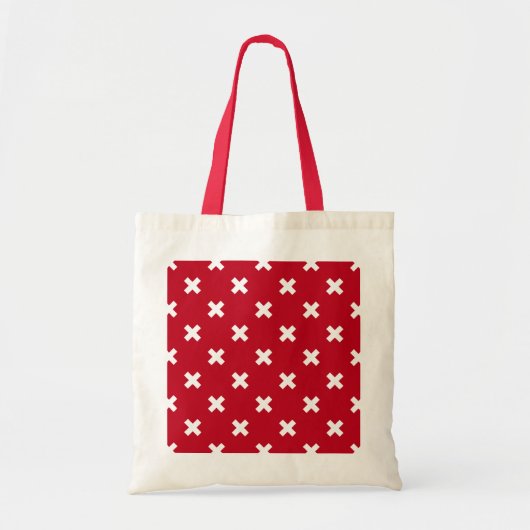 Witte kruisstiften op rood tote bag (Voorkant)