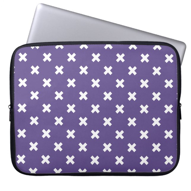 Witte kruisstiften op ultraviolet laptop sleeve (Voorkant)