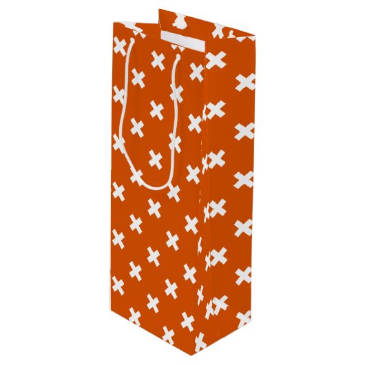 Witte kruisstiften op verbrand sinaasappel wijn cadeautas (Voorkant Gekanteld)