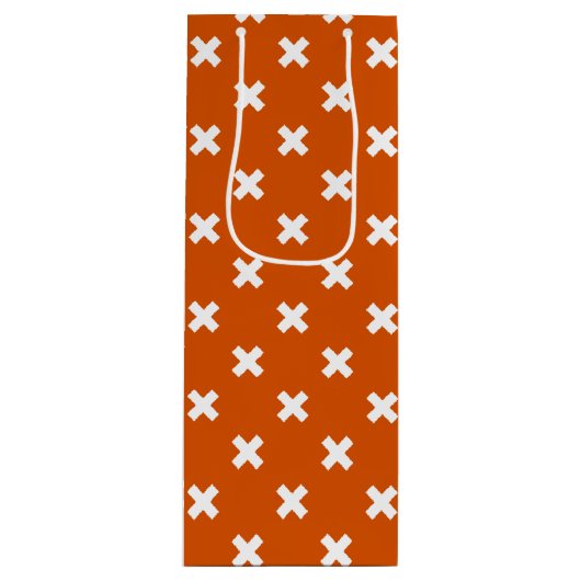 Witte kruisstiften op verbrand sinaasappel wijn cadeautas (Voorkant)