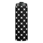 Witte kruisstiften op zwart thermosbeker (Voorkant)