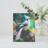 Witte Kuif Teal Wing Jay Fantasie Vogel Briefkaart (Staand voorkant)