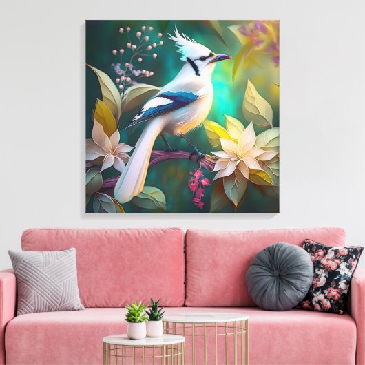 Witte Kuif Teal Wing Jay Fantasie Vogel Canvas Afdruk (Insitu (Woonkamer))