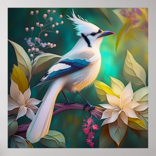 Witte Kuif Teal Wing Jay Fantasie Vogel Poster (Voorkant)